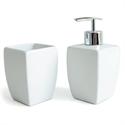 Σετ dispenser και ποτήρι κεραμικό λευκό cube