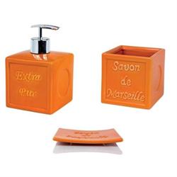 Σετ dispenser και ποτήρι και σαπουνοθήκη κεραμικό πορτοκαλί savon