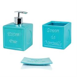 Set dispenser with glass and soap dish pottery turquoise...