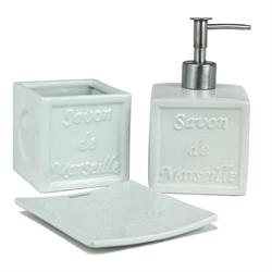 Σετ dispenser και ποτήρι και σαπουνοθήκη κεραμικό λευκό savon