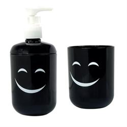 Set dispenser with glass plastic black smile