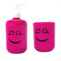 Set dispenser with glass plastic fuchsia smile