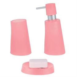 Set dispenser with glass and soap dish plastic pink jelly