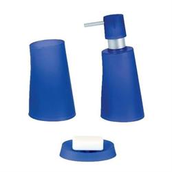 Set dispenser with glass and soap dish plastic dark blue jelly