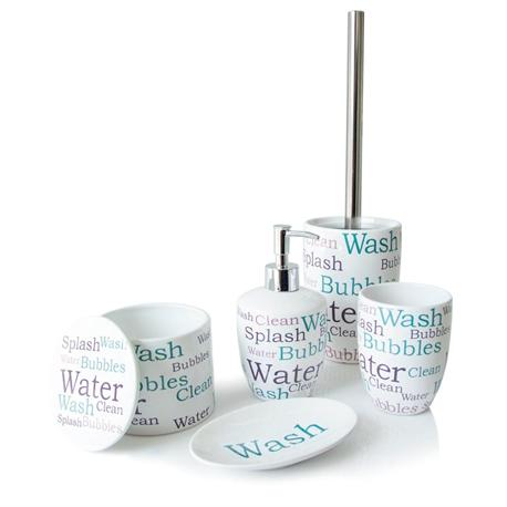 Set dispenser with glass and soap dish with box ceramic letters