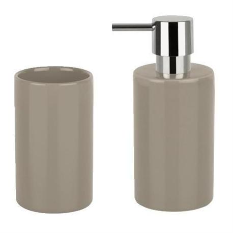 Σετ dispenser και ποτήρι κεραμικό μπέζ ceramic