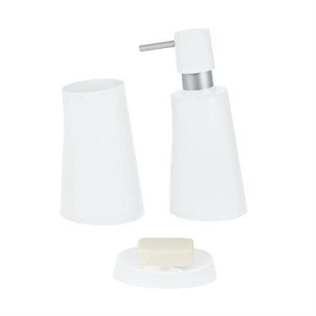 Set dispenser with glass and soap dish plastic white jelly