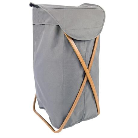 Laundry basket grey criss-cross with bamboo...