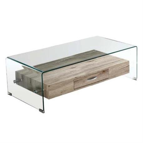 Coffee Table from Glass 12mm with wood shelf