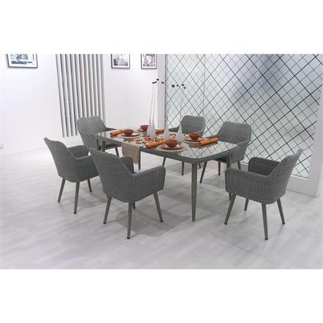 Τραπεζαρία Γκρι Rattan σετ 13 τεμ. Τραπέζι + 6...
