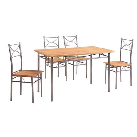 Set (Table + 4 Chairs) METAL SILVER / BEECH Color