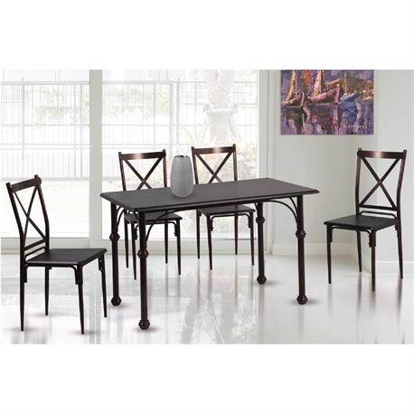 Set (Table + 4 Chairs) METAL Bronze / Walnut