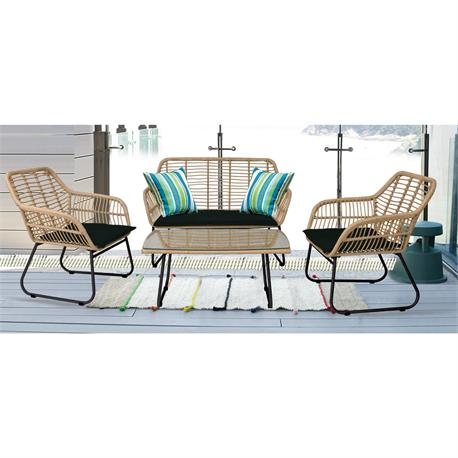 Σετ σαλόνι (4 τεμ) μαύρο - φυσικό