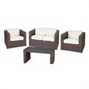 Set couch-2armchairs-table alu rocky brown wicker cushion ecru