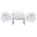Set couch-2armchairs-table alu-ice white wicker cushion ecru