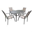 Set table alu oval dark grey + 4 armchairs textilene brown