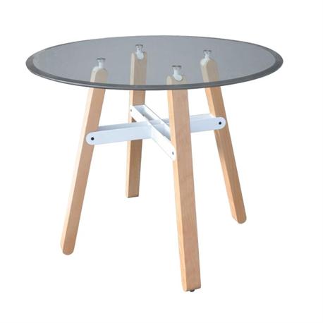 Τραπέζι ξύλο-γυαλί διάφανο 10μμ tempered Φ90 εκ