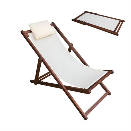 Deckchair 3-POS Acacia, Fabric Ecru