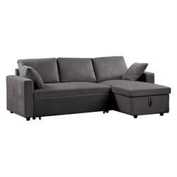 Reversible corner sofa-bed / microfiber grey