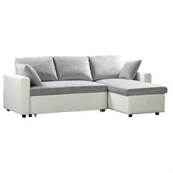 Καναπές-κρεβάτι γωνία αναστρέψιμος/άσπρο PU/microfiber γκρί