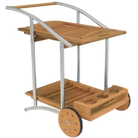 Trolley bar with wheels Teak-inox